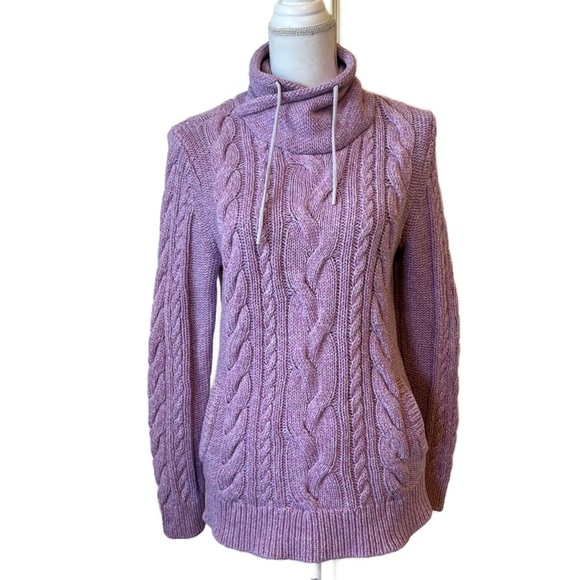 L.L. Bean Sweater Purple Double L Mixed Cable Knit Funnelneck Sweater Medium - Picture 12 of 12